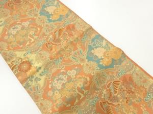 鳳凰に花樹模様織出し全通袋帯